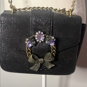 Aldo Glitter Black Crossbody Bag with Gold Chain
